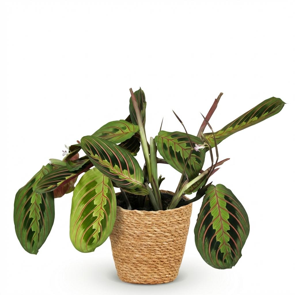 Plante d'intérieur - Maranta Fascinator Tricolour - Plante de prière - Plante amicale pour les animaux - Vert - 1 Plante - avec Panier - Pot 12cm - Hauteur 25cm