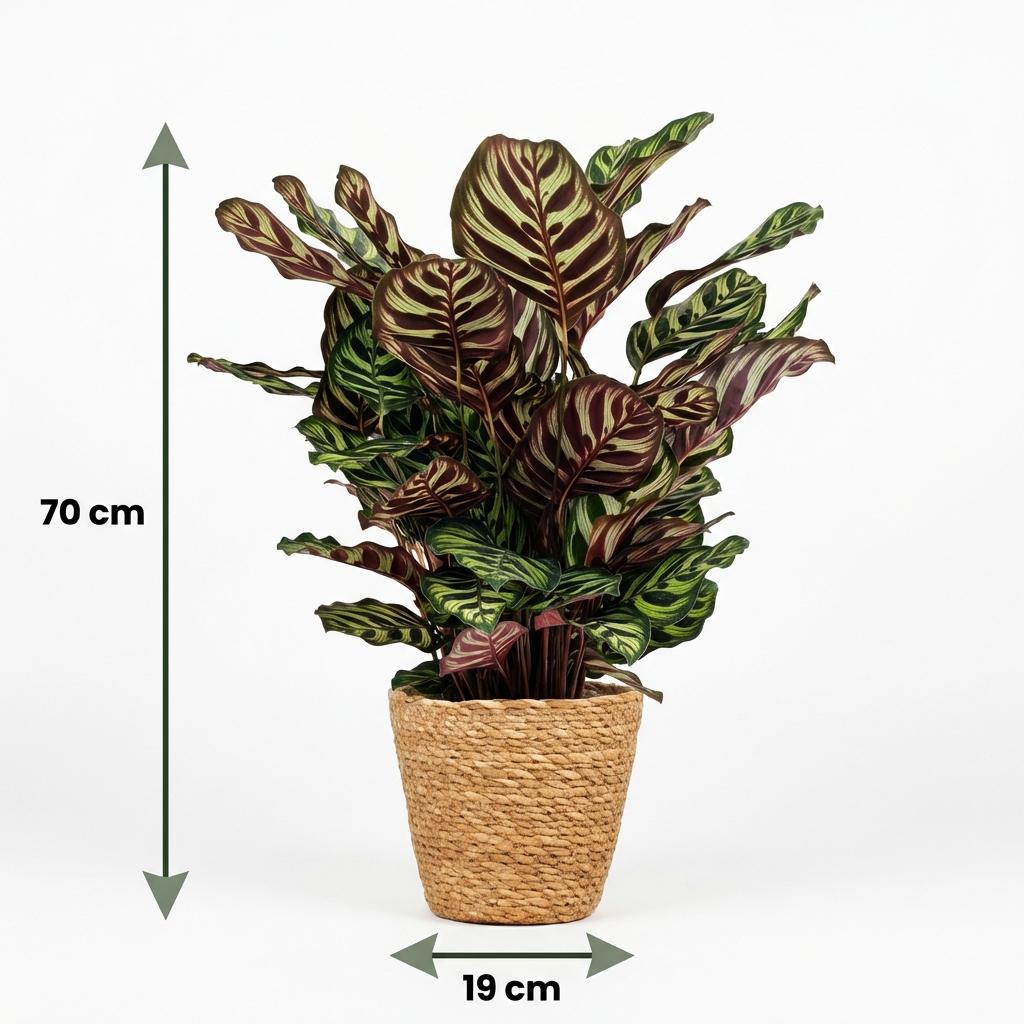 Plante d'intérieur - Plante Paon - Calathea Makoyana - Vert - Entretien facile - 1 Plante - avec Panier - Pot 19cm - Hauteur 70cm