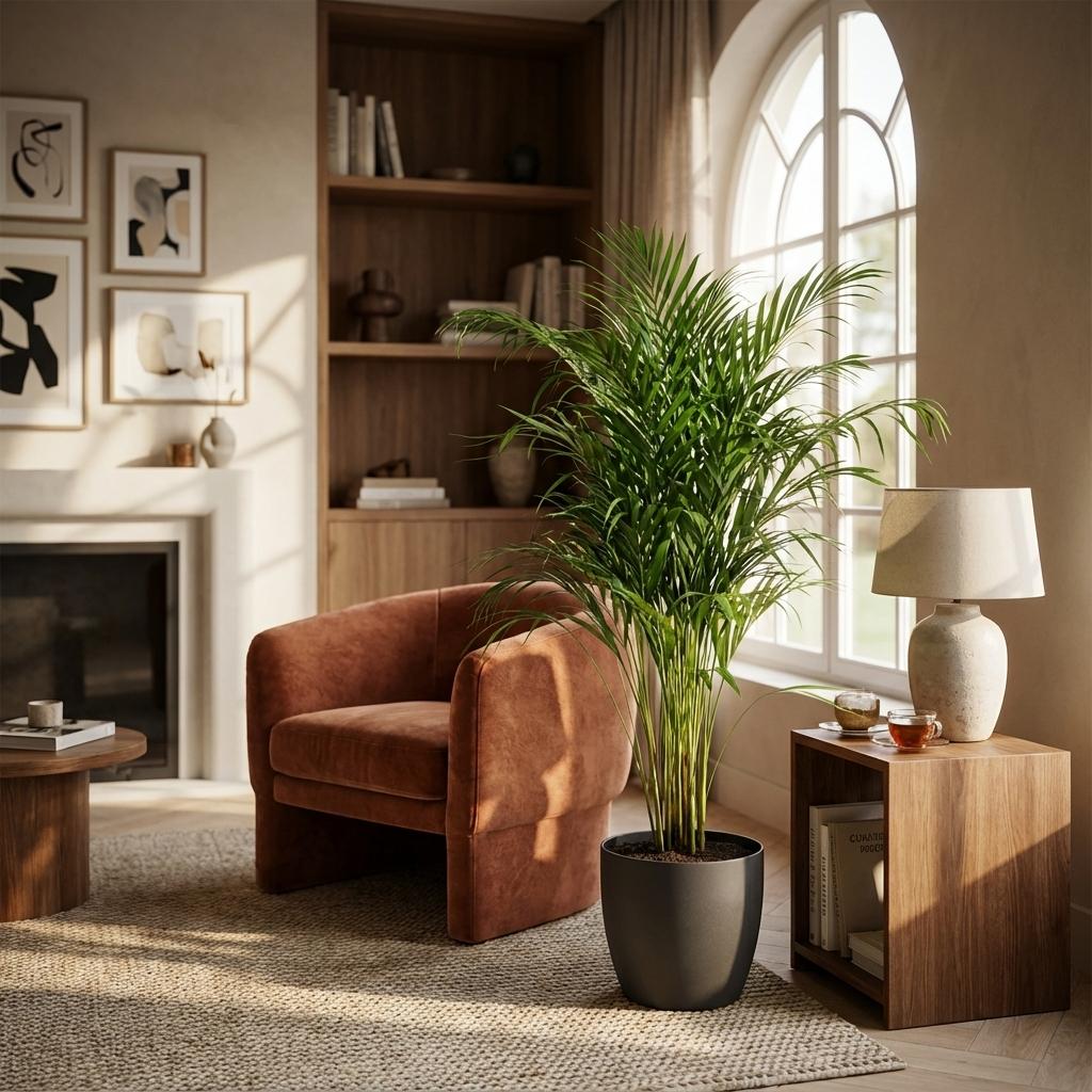 Areca Palm (Dypsis) avec Potter Gris - 100cm - Ø21