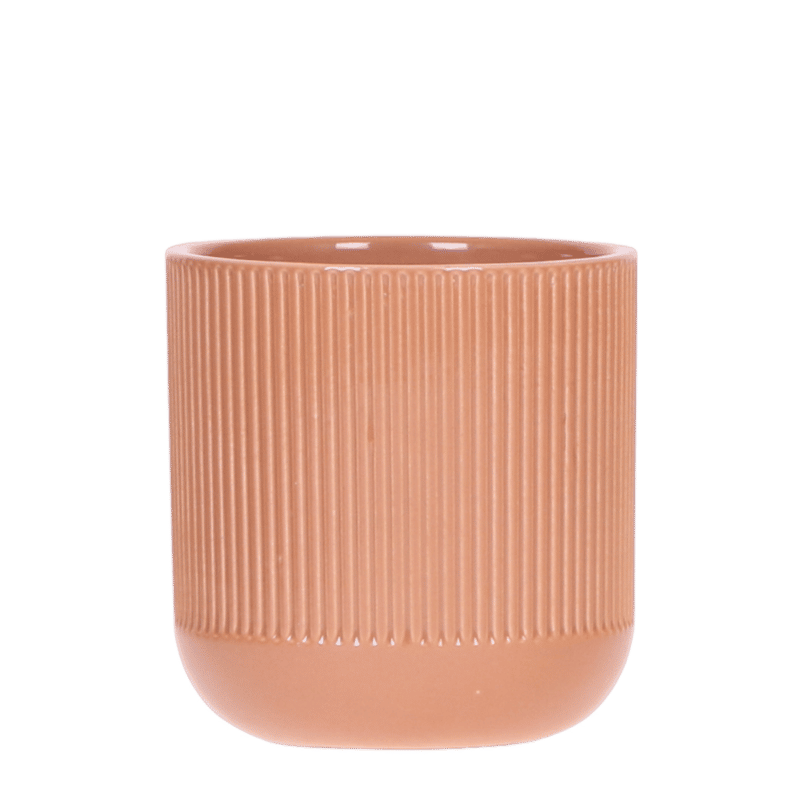Cache-pot céramique nervuré cognac - 9 cm