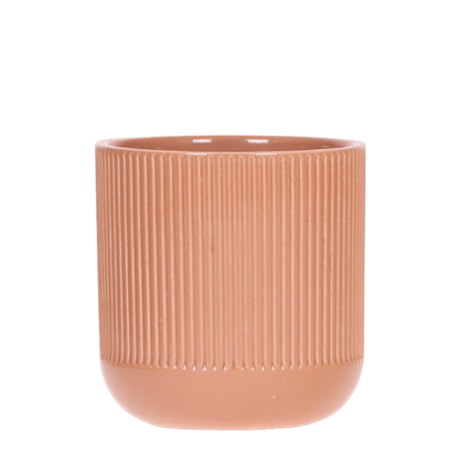 Cache-pot céramique nervuré cognac - 9 cm