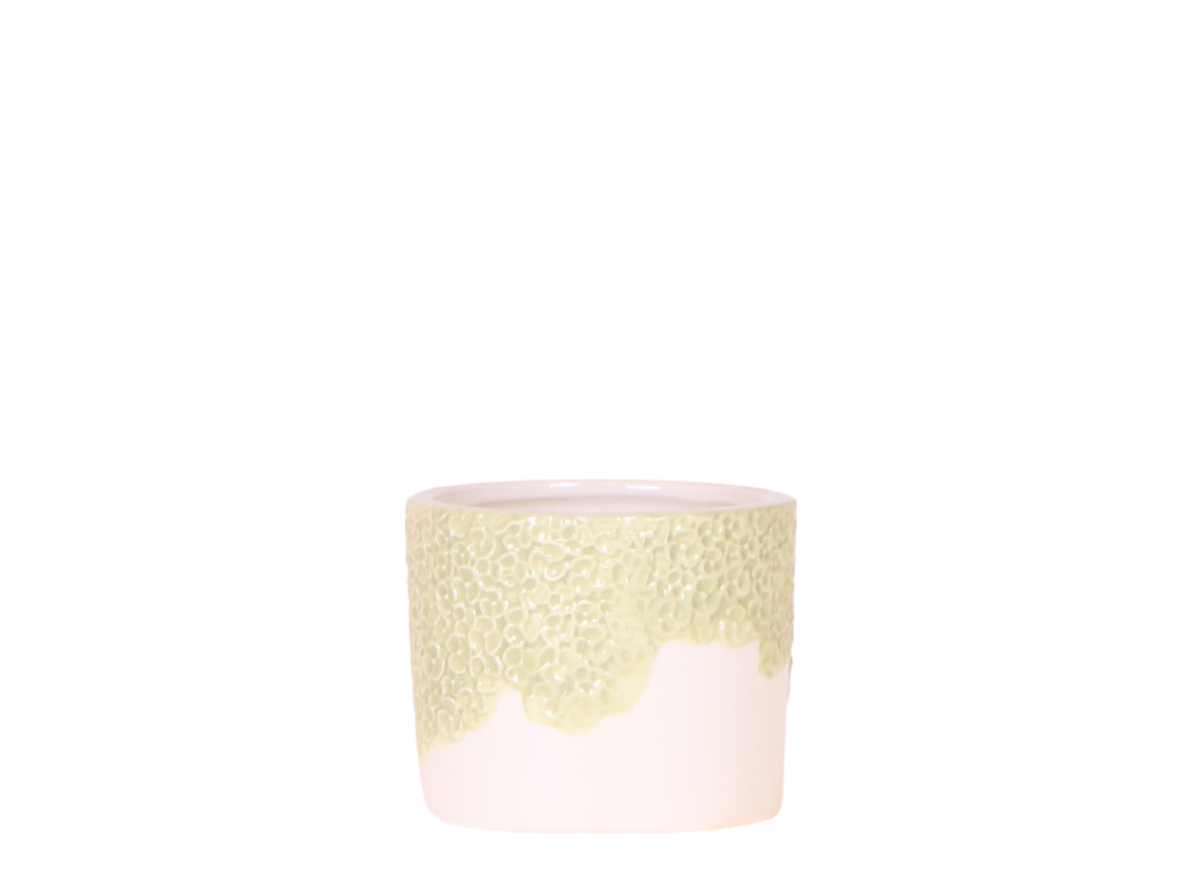 Cache-pot céramique en relief floral - courbes douces et coloris tendres - vert