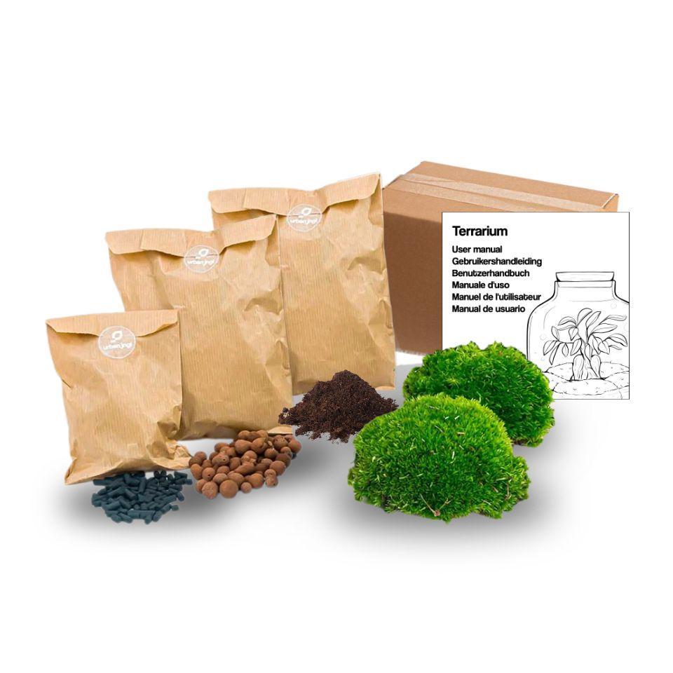 Recharge terrarium et starter kit : mousse, terreau, billes d'argile et charbon actif