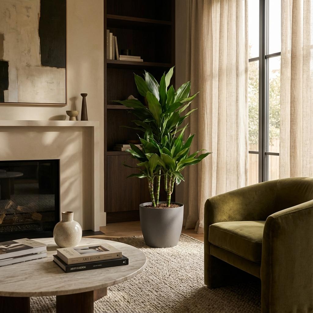 Dracaena  Janet Lindt avec Potter Gris - 95cm - Ø21
