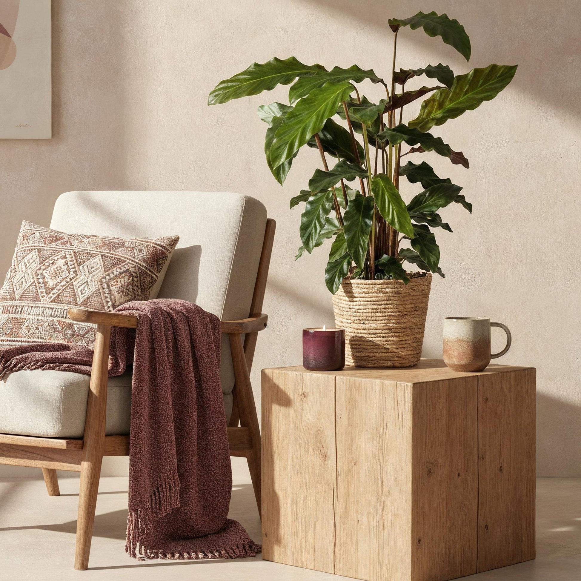 Plantes d'intérieur - Calathea Rufibarba - Plante paon - Peu d'entretien - avec panier - Vert - 1 Plante - Pot 17cm - Hauteur 55-60cm