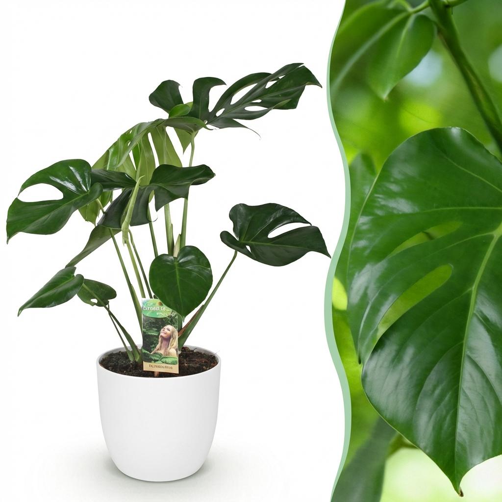 Plantes d'intérieur - Monstera Deliciosa - Plante à trous - Peu d'entretien - Vert - 1 Plante - avec Potter Blanc - Pot 21cm - Hauteur 70-80cm