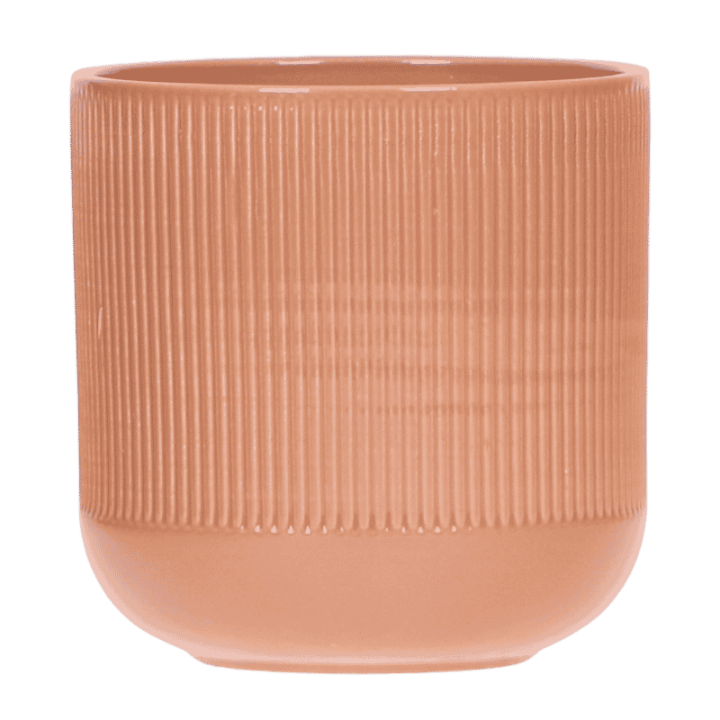 Cache-pot céramique nervuré cognac - 12 cm