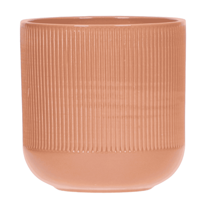 Cache-pot céramique nervuré cognac - 12 cm