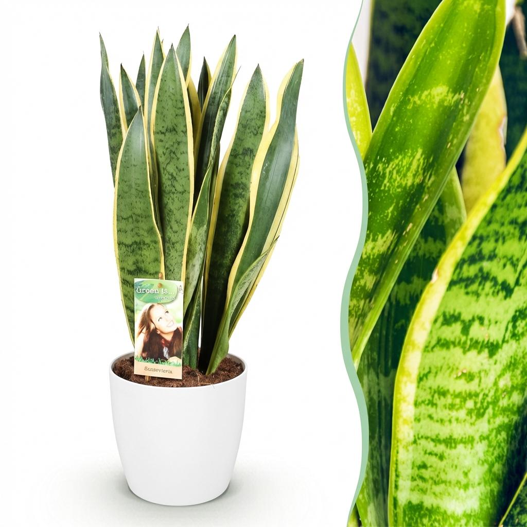 Plantes d'intérieur - Sansevieria Laurentii - Langue de belle-mère - Peu d'entretien - Vert - jaune - 1 Plante - avec Potter Blanc - Pot 21cm - Hauteur 70-80cm