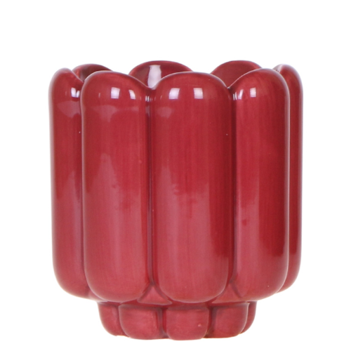 Cache-pot céramique brillant - allure rétro chic - rouge
