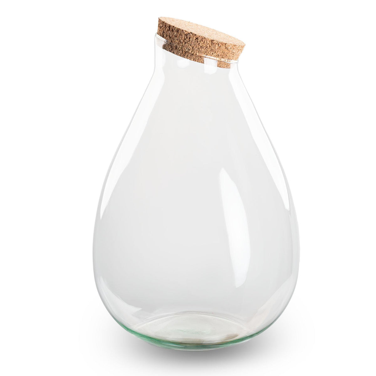 Bouteille terrarium en forme de goutte en verre recyclé avec bouchon liège, 2 tailles