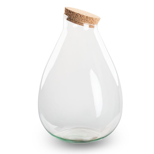 Bouteille terrarium en forme de goutte en verre recyclé avec bouchon liège, 2 tailles