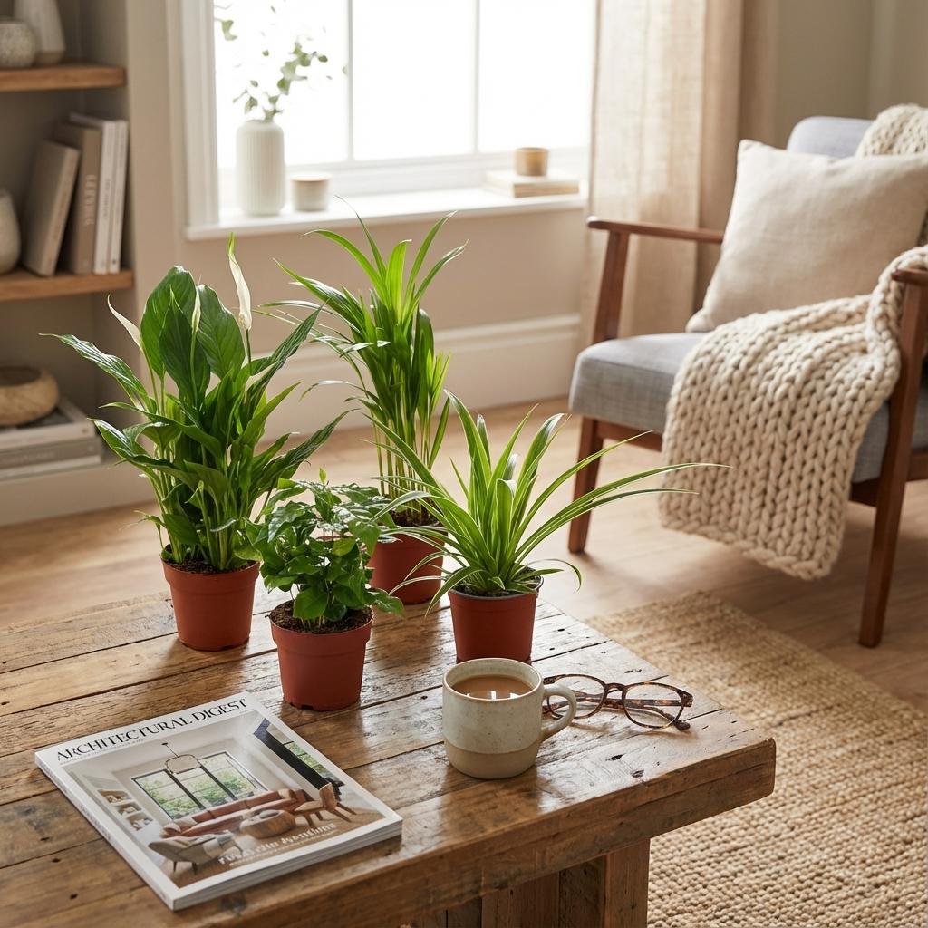 Plantes purifiantes en situation dans un intérieur