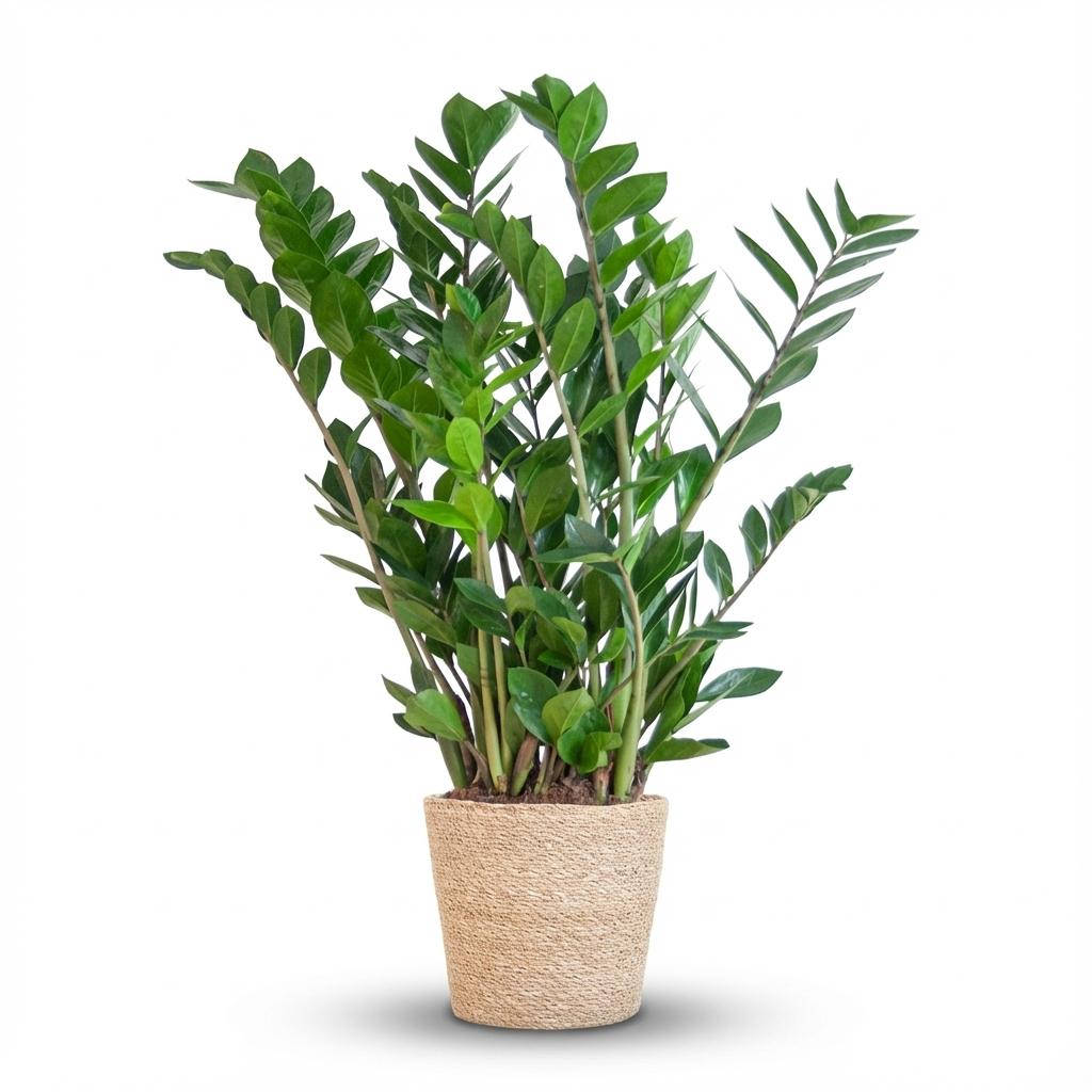Zamioculcas Zamiifolia avec panier Zeegras naturel  - 80cm - Ø21