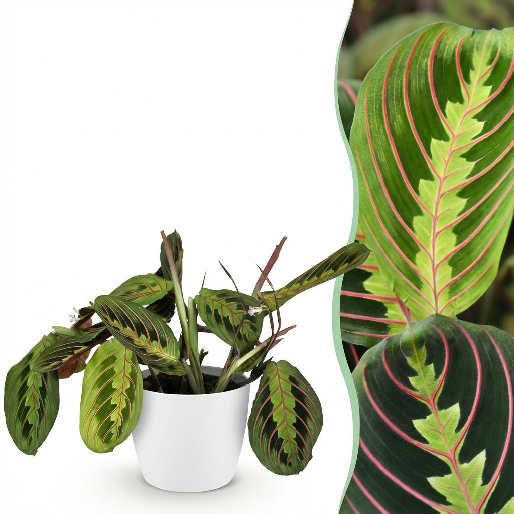 Plante d'intérieur - Maranta Fascinator Tricolour - Plante de prière - Plante amicale pour les animaux - Vert - 1 Plante - avec Potter Blanc - Pot 12cm - Hauteur 25cm