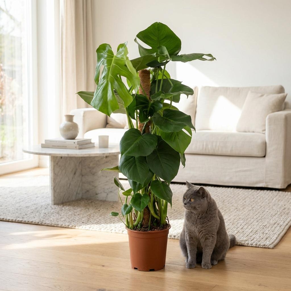 Plante d'intérieur - Monstera Deliciosa sur tuteur - Vert - Entretien facile - 1 Plante - Pot 19cm - Hauteur 90cm