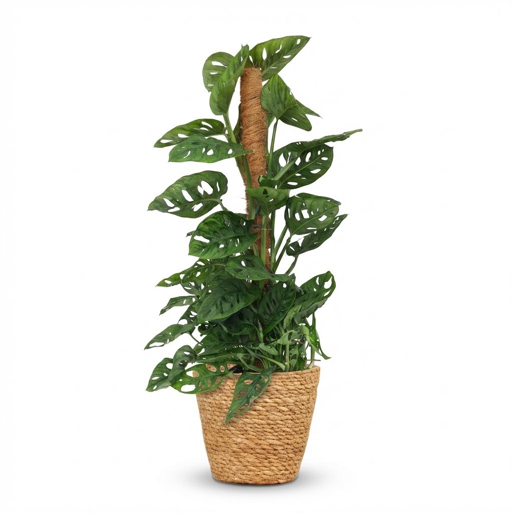 Plante d'intérieur - Monkey Mask - Monstera Adansonii sur tuteur - Vert - Entretien facile - 1 Plante - avec Panier - Pot 19cm - Hauteur 90cm
