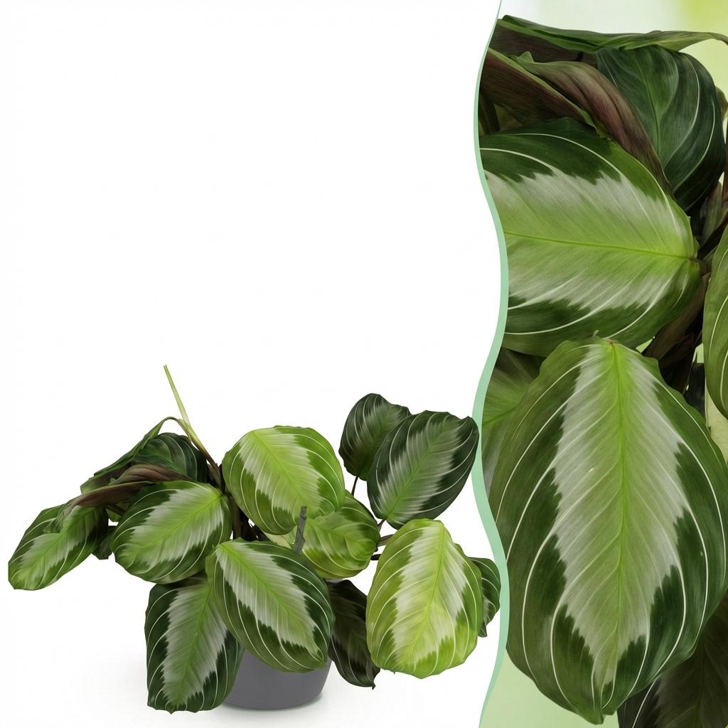 Plante d'intérieur - Maranta Fascinator Silverband - Plante de prière - Plante amie des animaux - Verte - 1 Plante - avec Pot Gris - Pot 12cm - Hauteur 25cm