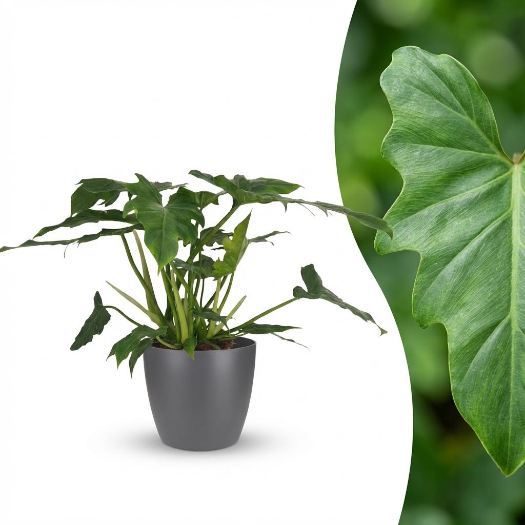 Plante d'intérieur - Philodendron Lacerum - Vert - Peu d'entretien - 1 Plante - avec Potter Gris - Pot 19cm - Hauteur 65cm