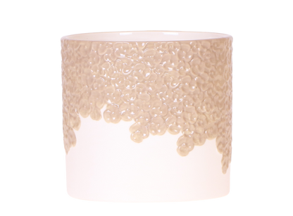 Cache-pot céramique en relief floral - courbes douces et coloris tendres - sable