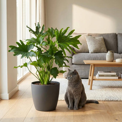 Plante d'intérieur - Philodendron - Philodendron Lickety split - Vert - Entretien facile - 1 Plante - avec Potter Gris - Pot 19cm - Hauteur 70cm