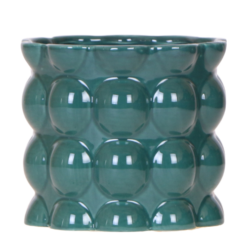 Cache-pot céramique brillant texture bulles - éclat coloré - vert