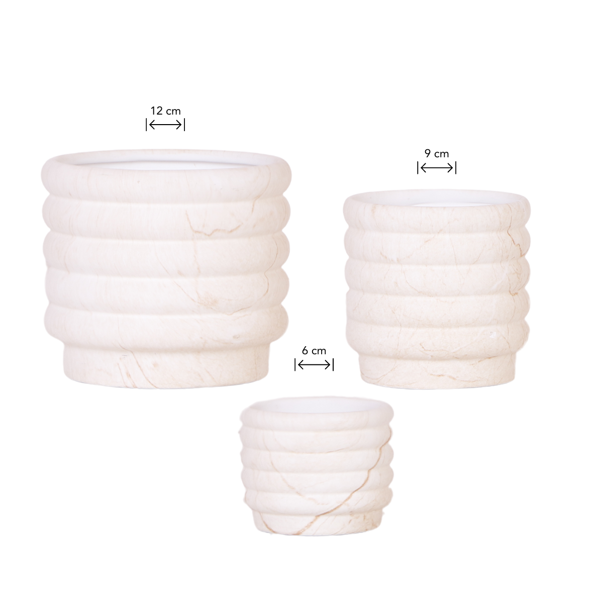 Lot de 3 cache-pots céramique effet marbre - clair (6, 9 et 12 cm)