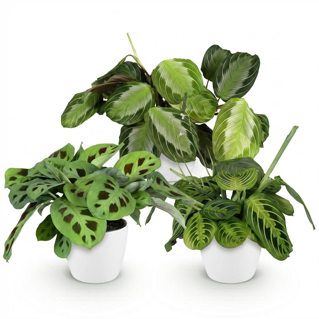 Plante d'intérieur - Marantha Silverband, Marantha Lemon Lime Marantha Kerchoveana - Plante à prière - Plante amie des animaux - Vert - 3 Plantes - avec Potter Blanc - Pot 12cm - Hauteur 25cm