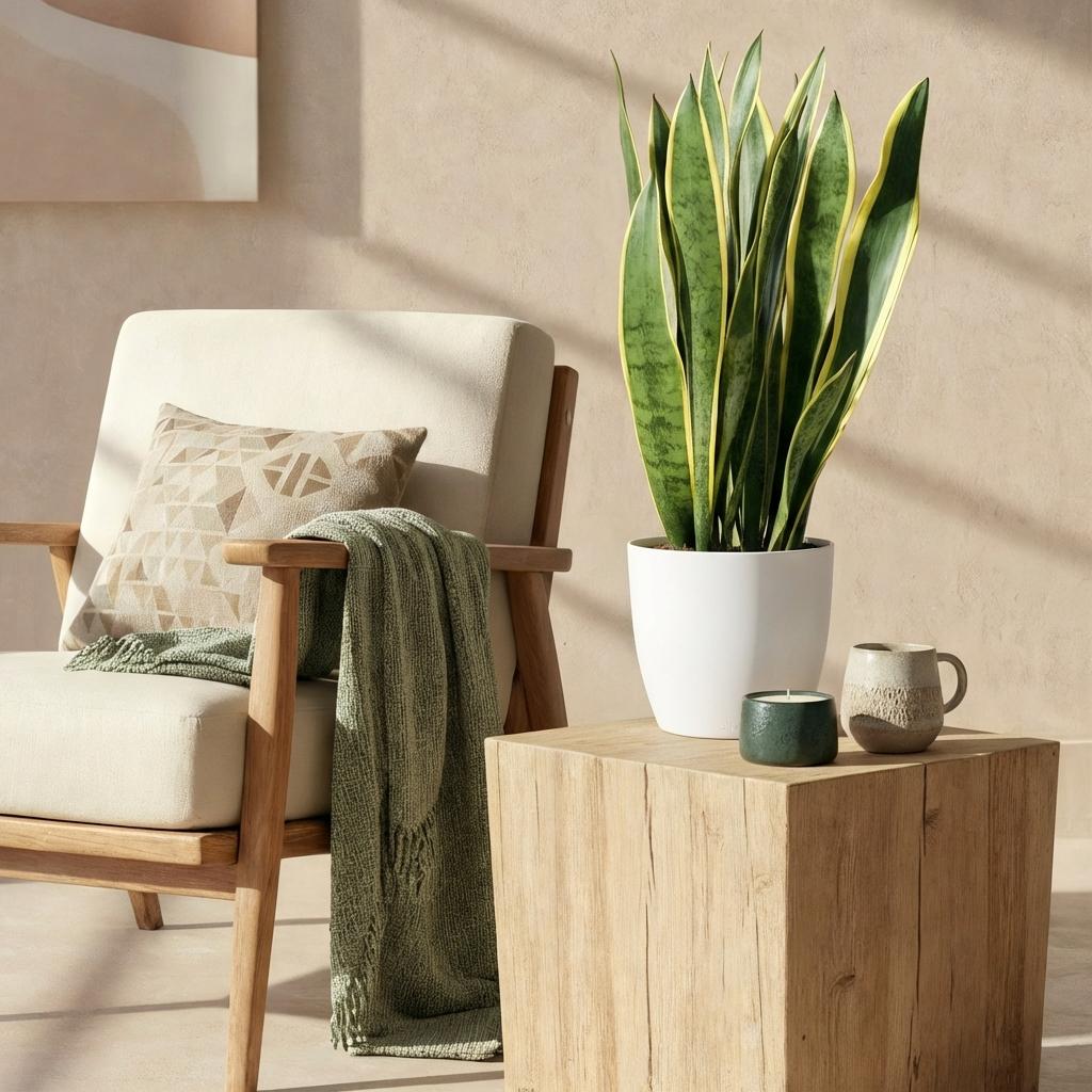 Plantes d'intérieur - Sansevieria Laurentii - Langue de belle-mère - Peu d'entretien - Vert - jaune - 1 Plante - avec Potter Blanc - Pot 21cm - Hauteur 70-80cm