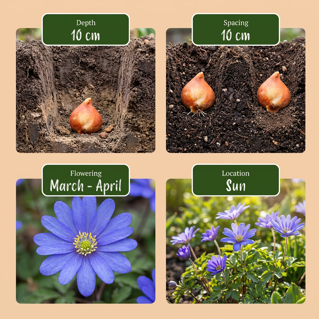 Guide de plantation des bulbes de Mélange de bulbes bleus pour jardin, incluant profondeur, espacement, floraison et
