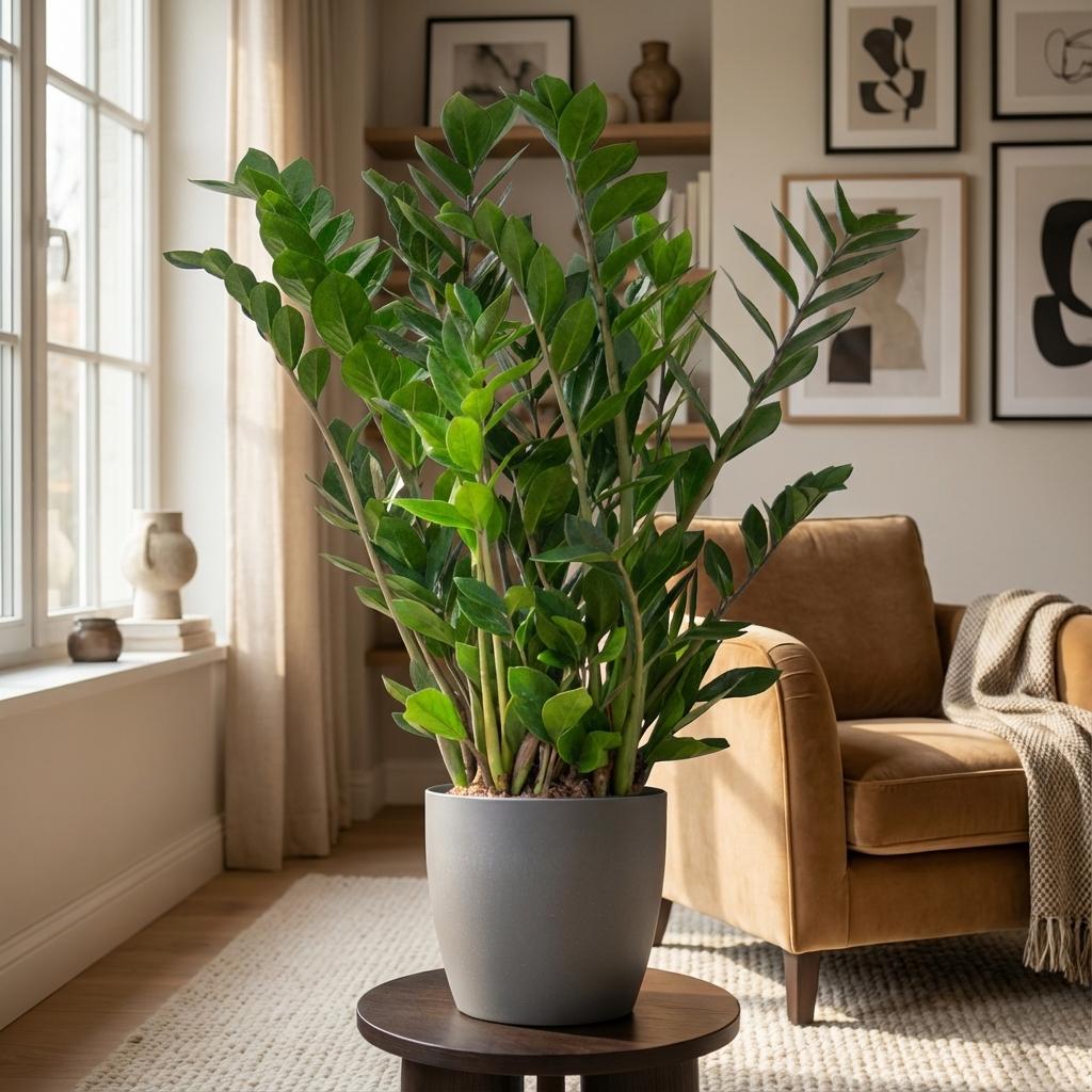 Zamioculcas Zamiifolia avec Potter Gris - 80cm - Ø21
