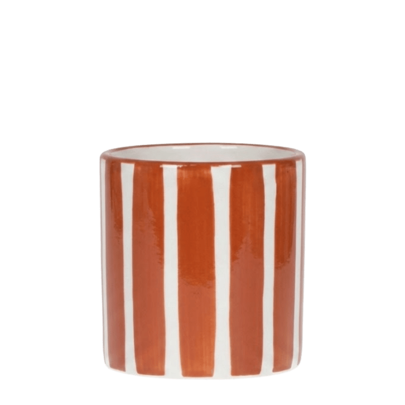 Cache-pot céramique rayé à la main orange, 9 cm