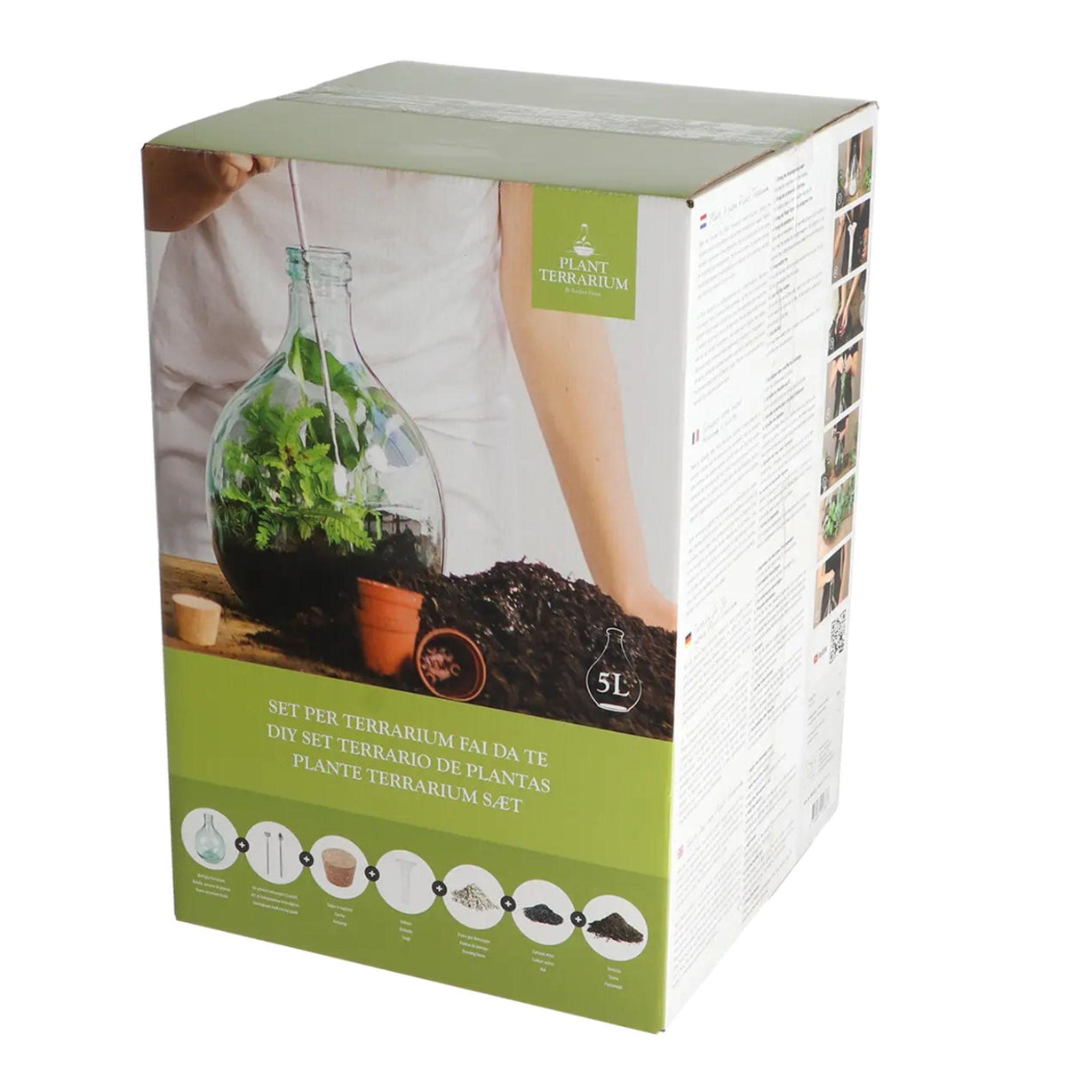 Kit terrarium DIY sans plantes en coffret cadeau : bocal 5 L à bouchon liège, substrat et outils
