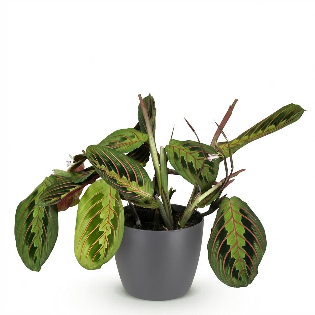 Plante d'intérieur - Maranta Fascinator Tricolour - Plante de prière - Plante amicale pour les animaux - Vert - 1 Plante - avec Pot Gris - Pot 12cm - Hauteur 25cm