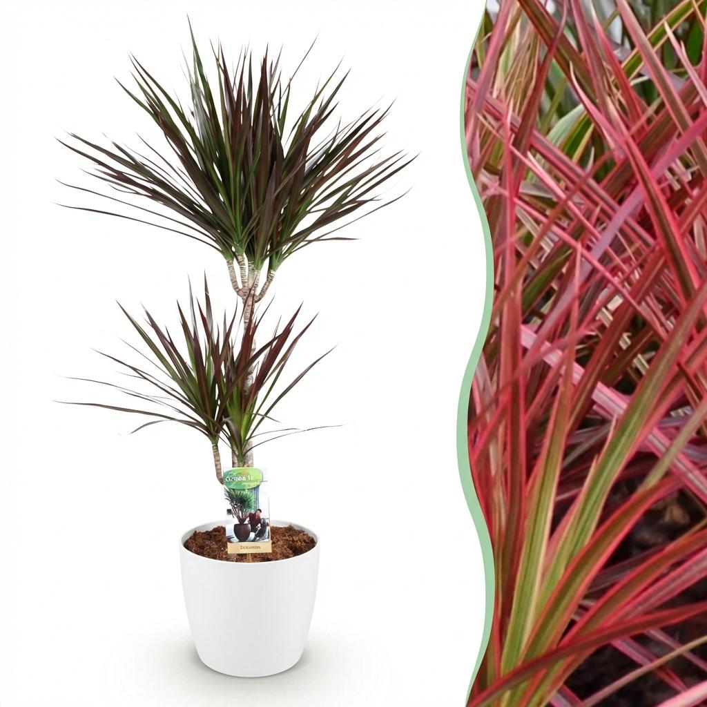 Dracaena Magenta plante d'intérieur en pot 17cm avec cache-pot panier, feuillage bordeaux, hauteur 70-80cm