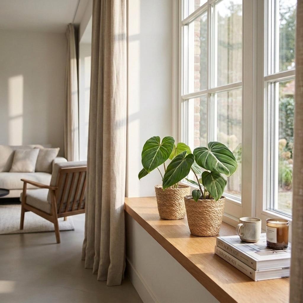 Deux Philodendron Gloriosum au feuillage vert velouté avec nervures claires, chacun dans un pot de 12cm en osier tressé