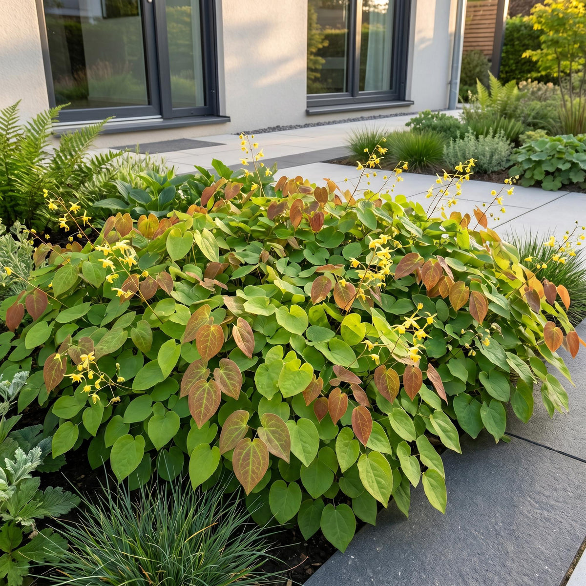 Fleur des elfes 'Frohnleiten' au jardin, Epimedium x perralchicum