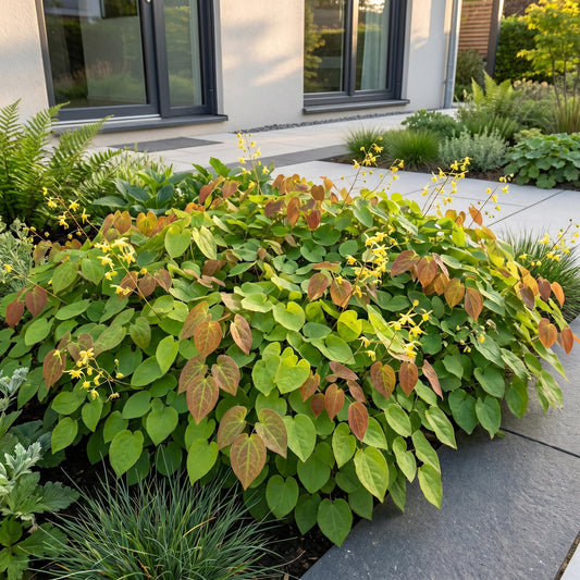 Fleur des elfes 'Frohnleiten' au jardin, Epimedium x perralchicum