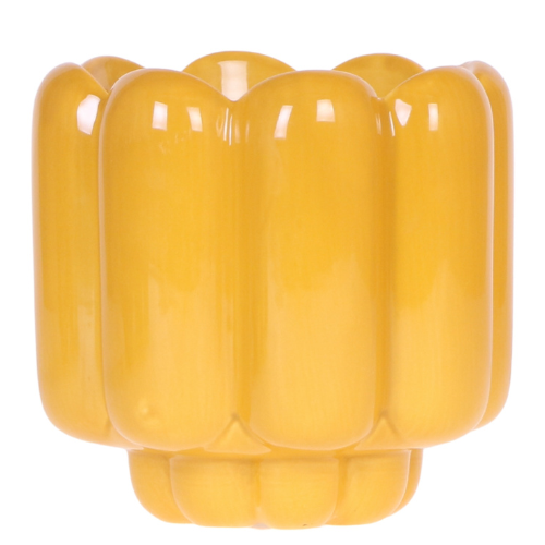 Cache-pot céramique brillant - allure rétro chic - jaune