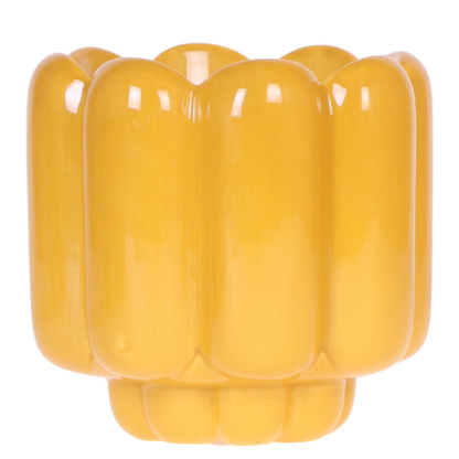 Cache-pot céramique brillant - allure rétro chic - jaune