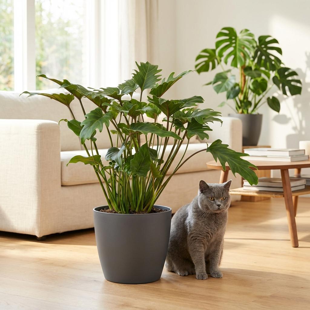 Plante d'intérieur - Philodendron - Philodendron Xanadu - Vert - Entretien facile - 1 Plante - avec Potter Gris - Pot 19cm - Hauteur 60cm