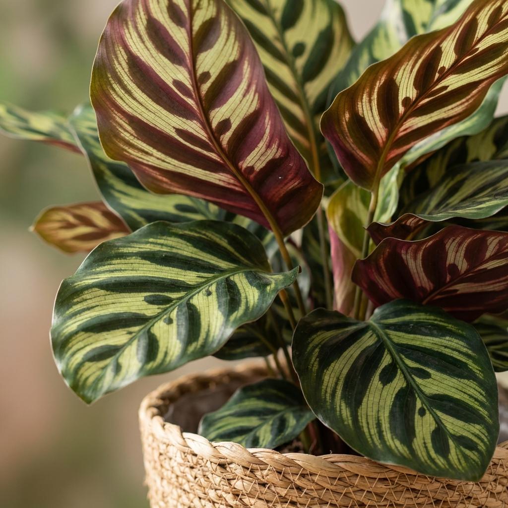 Plante d'intérieur - Plante Paon - Calathea Makoyana - Vert - Entretien facile - 1 Plante - avec Panier - Pot 19cm - Hauteur 70cm