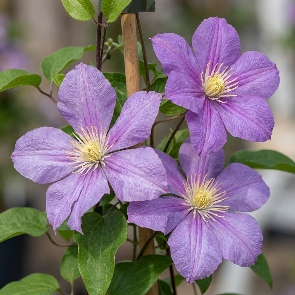Clématite 'Justa' (Clematis) - grimpante à grandes fleurs bleu clair