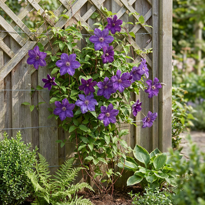 Clématite 'The President' (Clematis) - grimpante à grandes fleurs violet-bleu