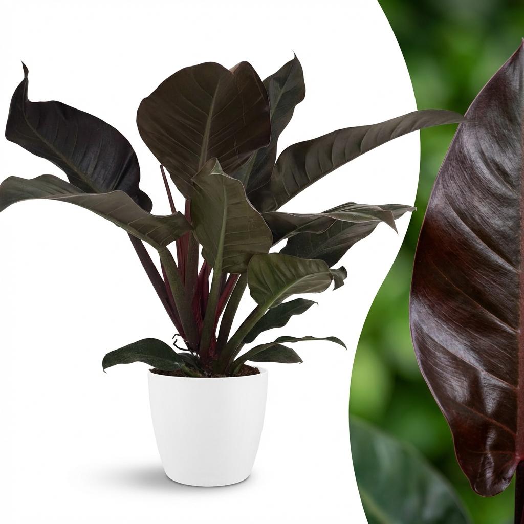 Plante d'intérieur - Philodendron - Philodendron Imperial Red - Rouge - Peu d'entretien - 1 Plante - avec Pot Blanc - Pot 19cm - Hauteur 60cm