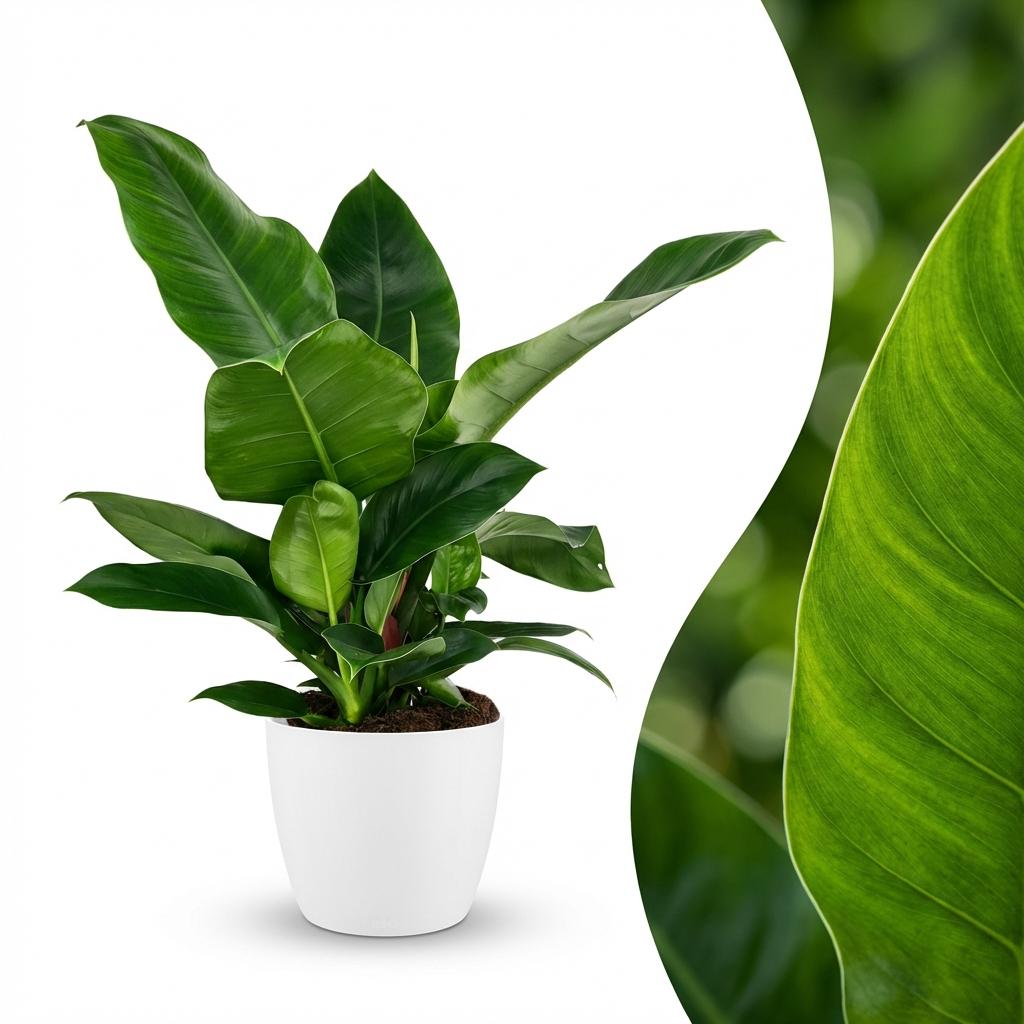 Plante d'intérieur - Philodendron - Philodendron Imperial Green - Vert - Entretien facile - 1 Plante - avec Pot Blanc - Pot 19cm - Hauteur 65cm