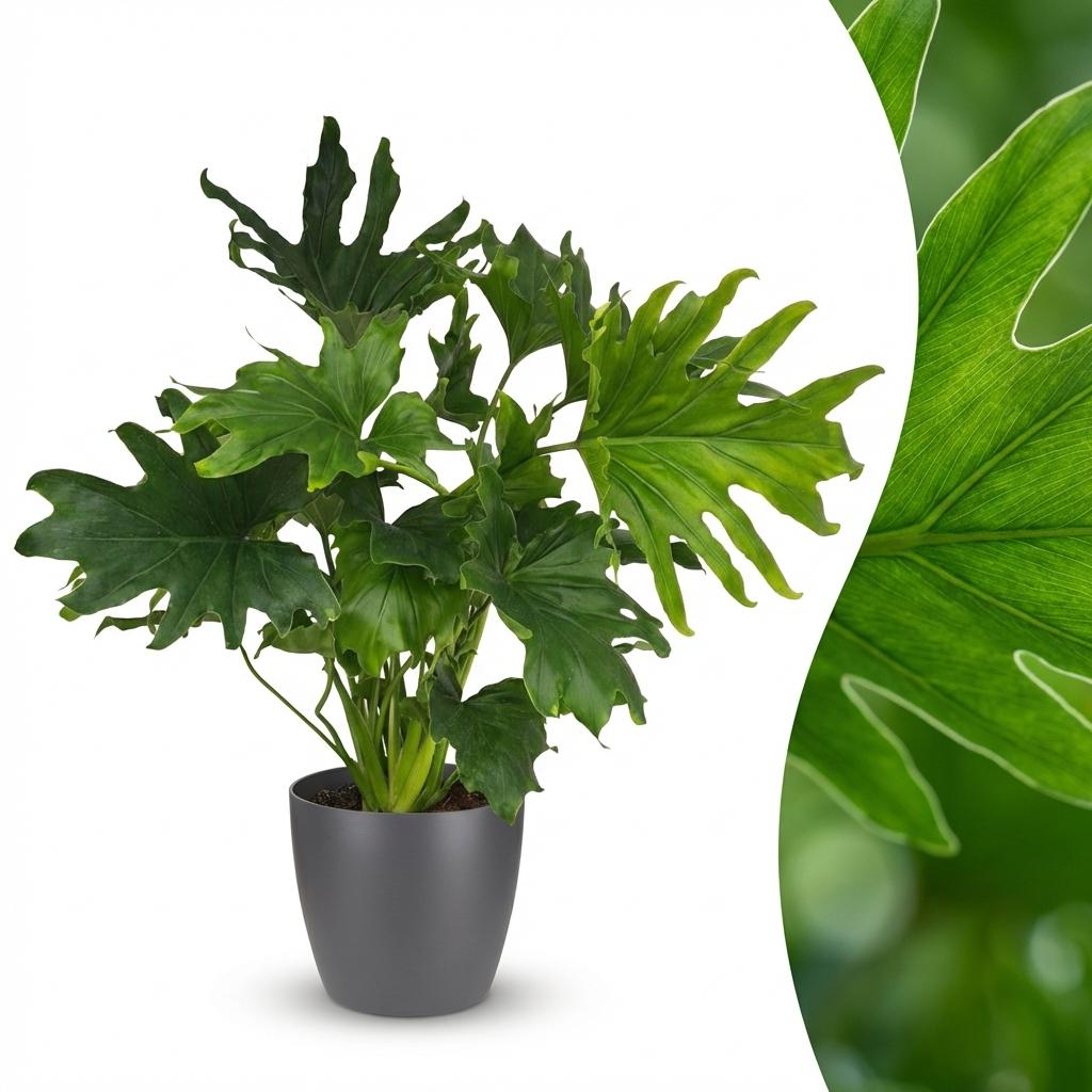 Plante d'intérieur - Philodendron - Philodendron Lickety split - Vert - Entretien facile - 1 Plante - avec Potter Gris - Pot 19cm - Hauteur 70cm