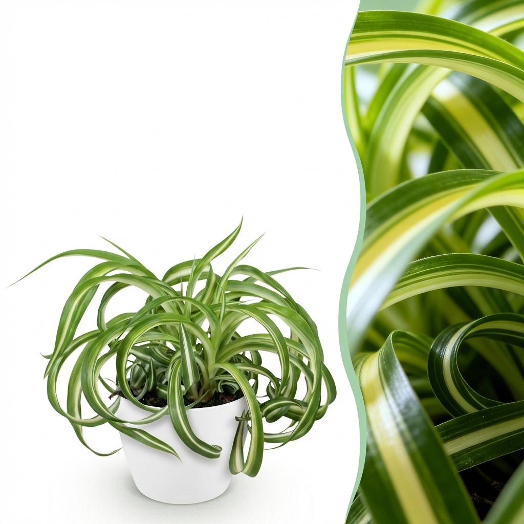 Plante d'intérieur - Chlorophytum comosum Bonnie - Lys de la paix ondulé - Plante amie des animaux - Vert - 1 Plante - avec Potter Blanc - Pot de 12 cm - Hauteur 20 cm
