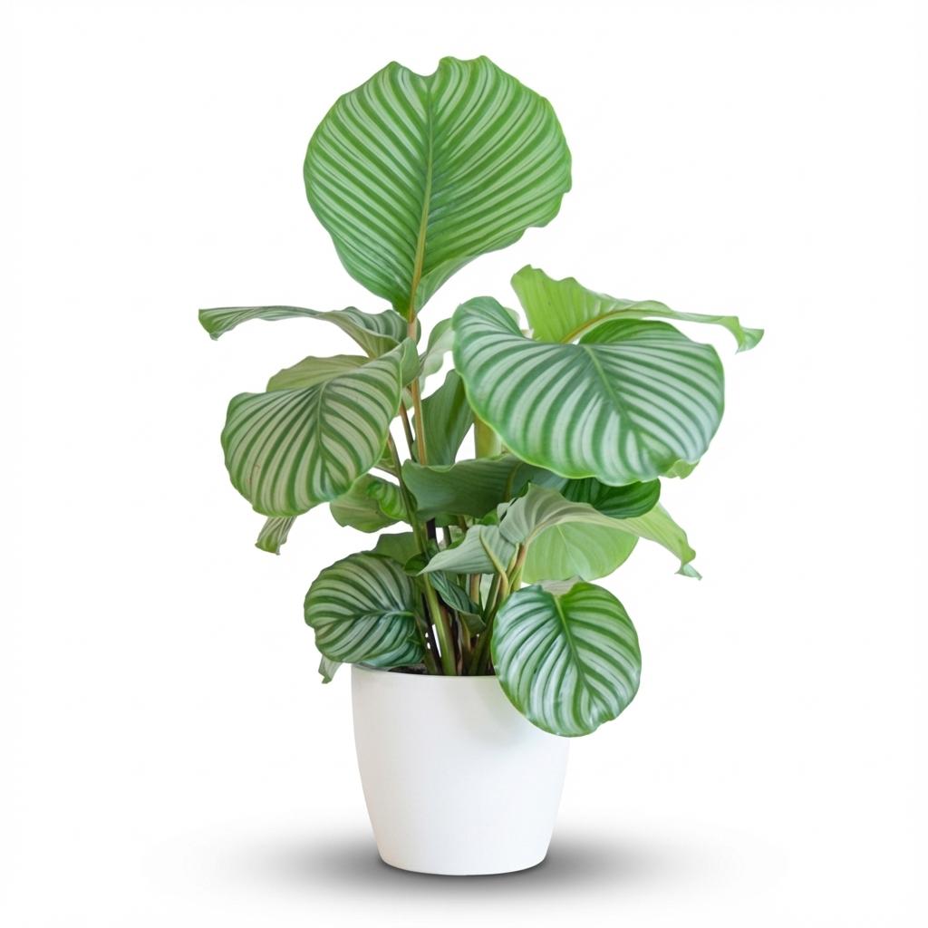 Calathe Orbifolia avec Potter Blanc  - 65cm - Ø21
