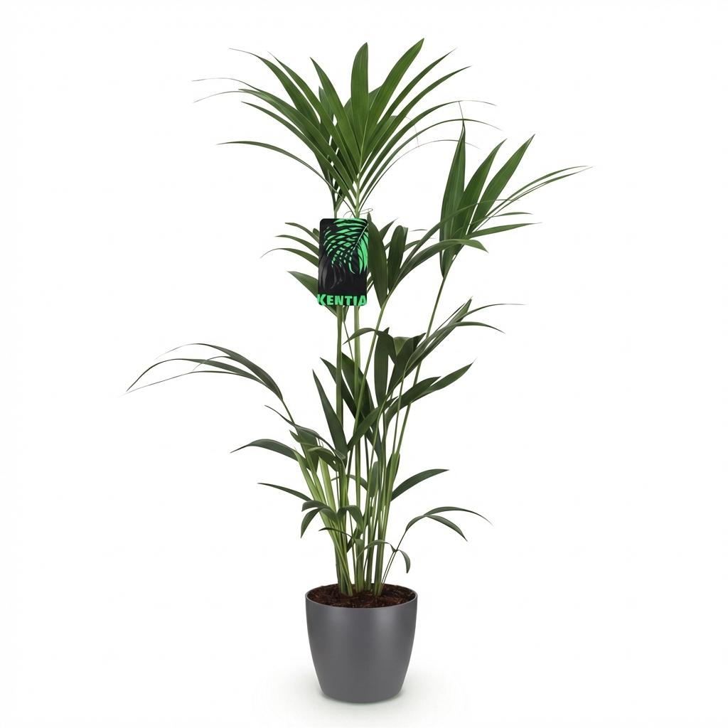 Plante d'intérieur - Howea Forsteriana - Palmier Kentia - Peu d'entretien - Vert - 1 Plante - avec Pot Gris - Pot 21cm - Hauteur 120-130cm